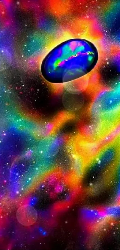 Vibrant cosmic galaxy wallpaper with swirling colors.