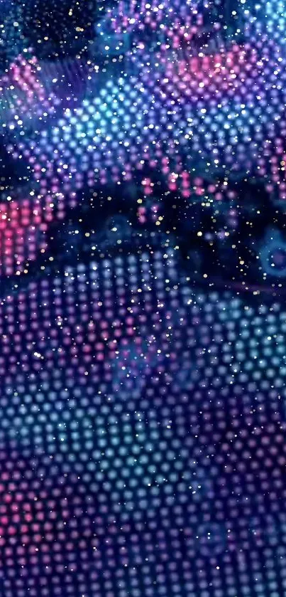 Colorful galaxy pixel art mobile wallpaper with vibrant blues and pinks.