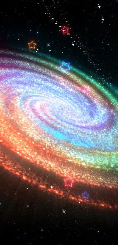 Colorful galaxy spiral with stars in space art wallpaper.