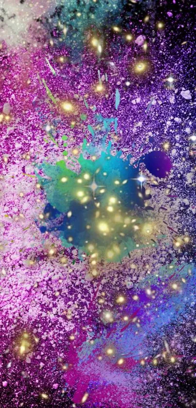 Colorful galaxy splash wallpaper with vibrant purple and cosmic design.