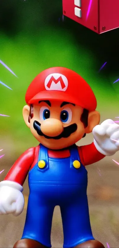 Bright gaming character with red cap and colorful background