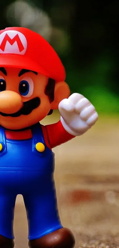 Iconic gaming character in red and blue outfit.