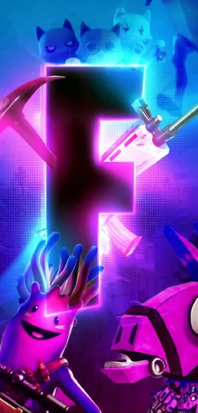 Vibrant gaming characters with neon design, perfect for mobile wallpaper.