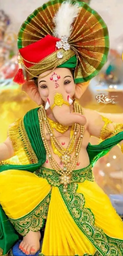 Vibrant Lord Ganesha in colorful attire, perfect for a spiritual mobile wallpaper.