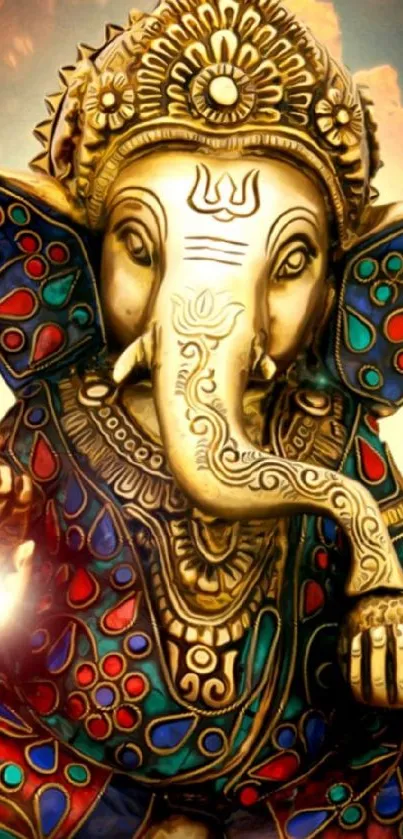 Colorful Ganesha idol mobile wallpaper.