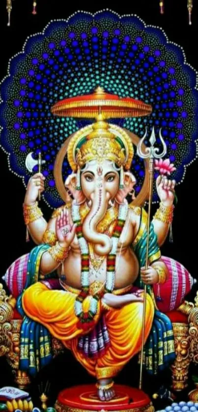 Vibrant mobile wallpaper featuring Lord Ganesha with colorful patterns.