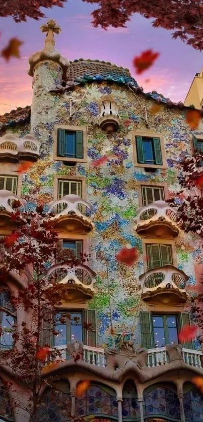 Vibrant Gaudi-inspired building facade with colorful patterns.