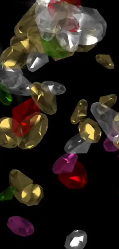 Colorful gems scattered on a black background.