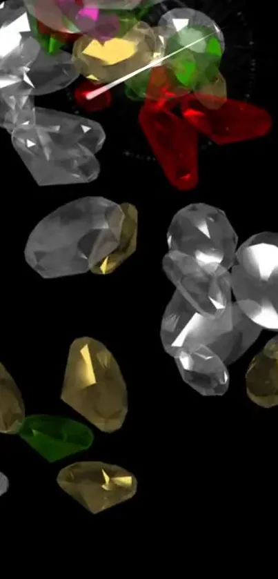 Colorful gemstones scattered on a black background.