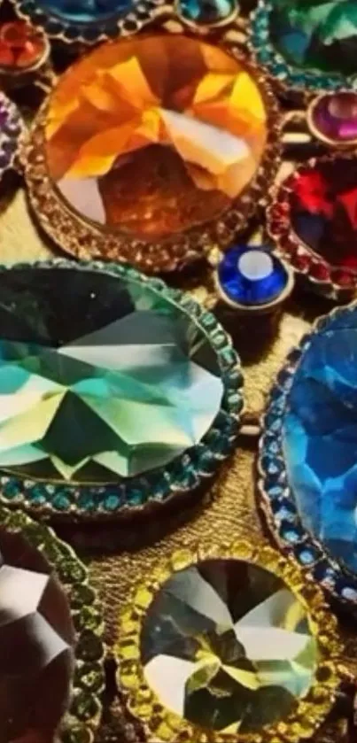 Colorful arrangement of various gemstones in vivid patterns.