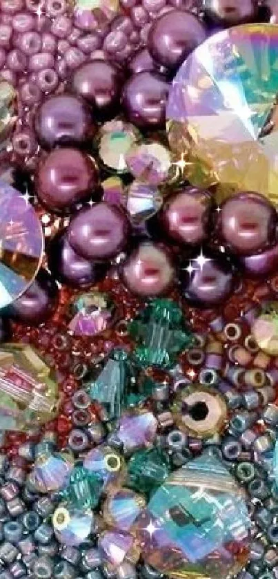 Vibrant wallpaper with abstract gemstones and pearls.