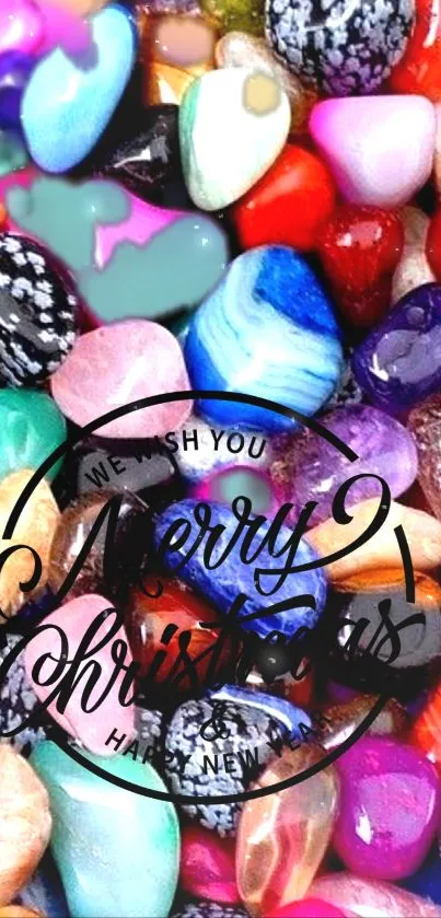 Colorful gemstones with Christmas greeting overlay.