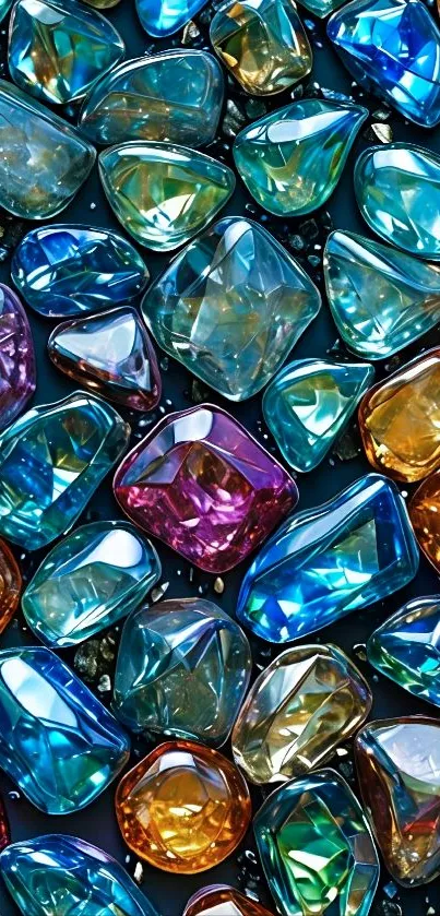 Colorful gemstones arranged in a vibrant pattern.