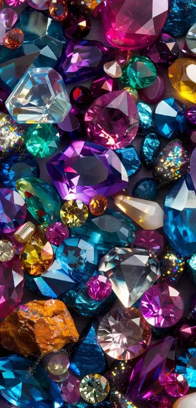 Colorful assortment of gemstones on a mobile wallpaper.