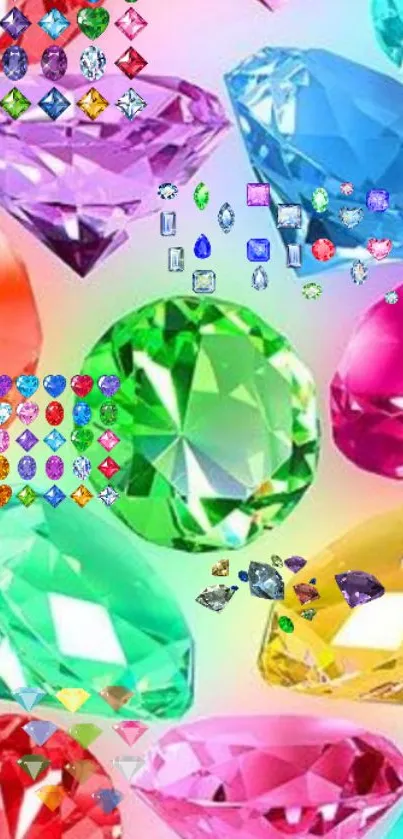 A vibrant mobile wallpaper with colorful gemstones in various shapes.