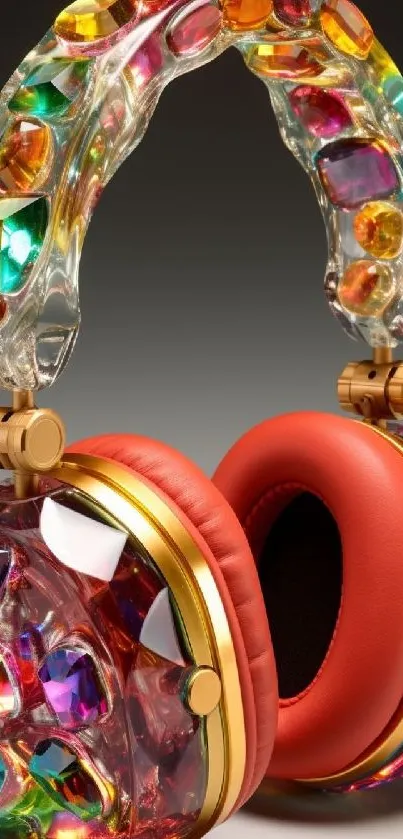Colorful gem-encrusted headphones artistic wallpaper.