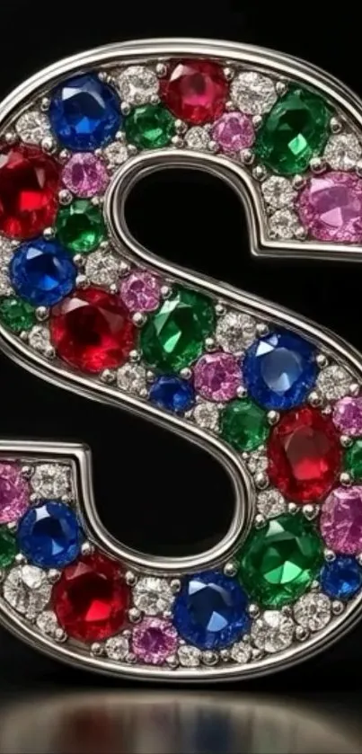 Vibrant gemstone letter S with colorful jewels.