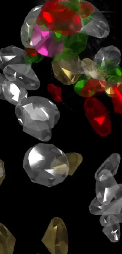 Colorful gemstones on a black background wallpaper.