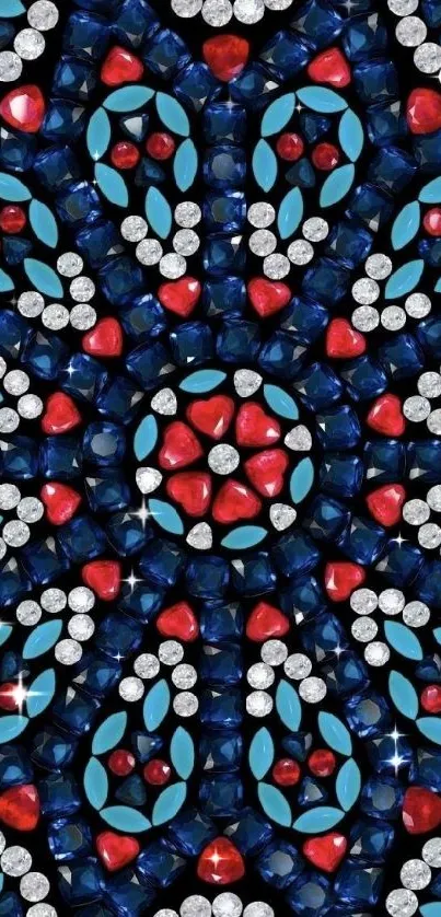 Vibrant red, blue, and white mosaic phone wallpaper.