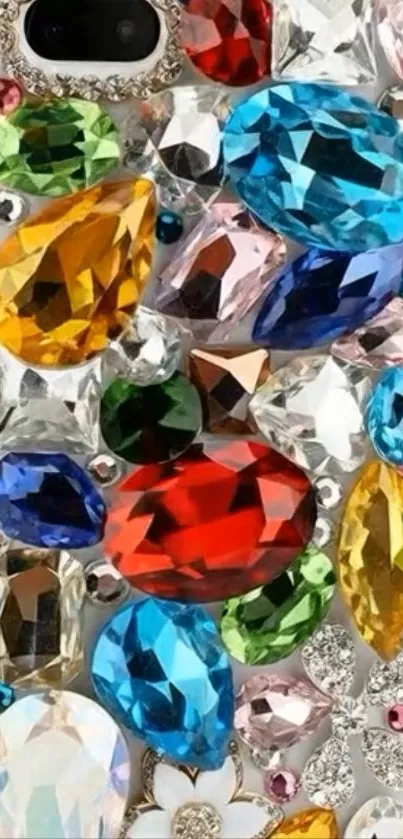 Colorful gemstone phone case with vibrant hues.