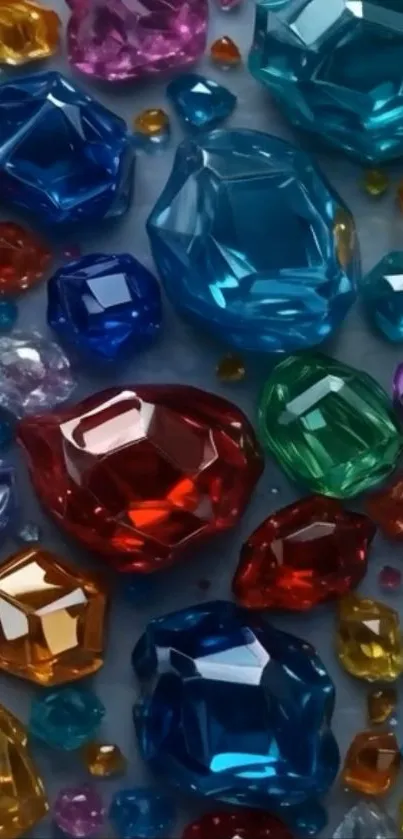 A close-up of colorful gemstones on a mobile wallpaper, creating a vibrant and sparkling display.