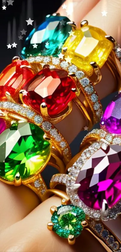 Vibrant gold rings adorned with colorful gemstones.