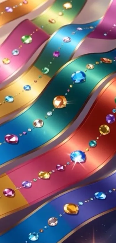 Vibrant mobile wallpaper with colorful gemstone waves.