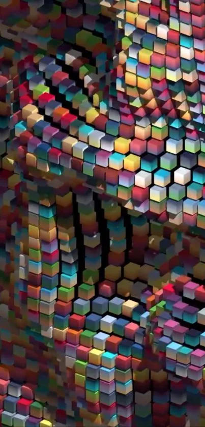 Vibrant geometric 3D wallpaper with colorful hexagons.