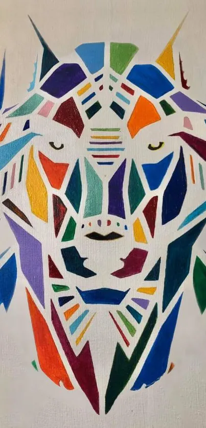 Colorful geometric animal art on a modern phone wallpaper.