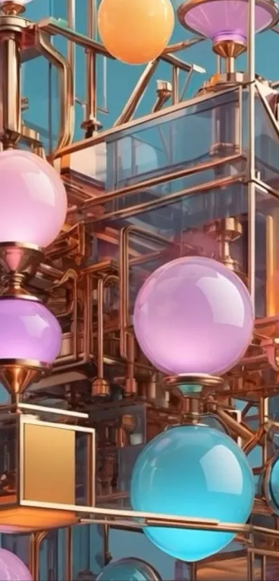 Geometric art wallpaper with colorful spheres.