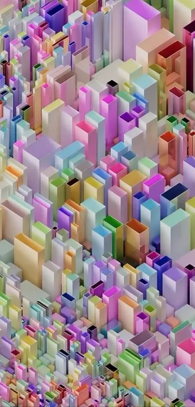 Colorful 3D geometric blocks in abstract design.