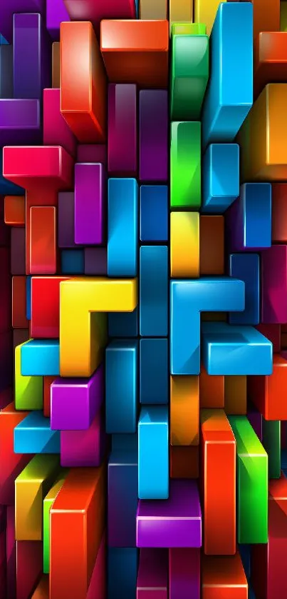 Colorful 3D geometric blocks on a vibrant wallpaper.