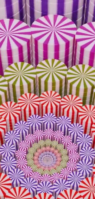 Colorful geometric candy-shaped pattern wallpaper.