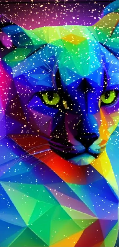 Colorful geometric cat with abstract background.