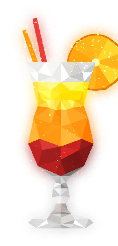 Low-poly geometric cocktail with orange and red hues.