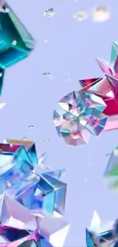 Vibrant geometric crystal art with light hues.