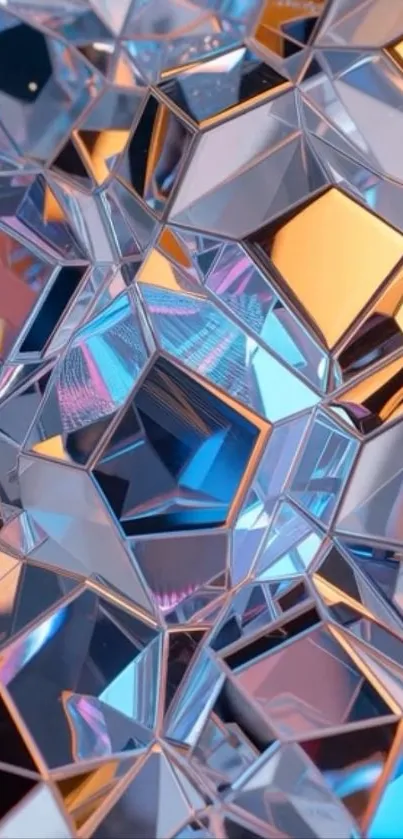 Colorful geometric crystal pattern wallpaper with reflective surfaces.