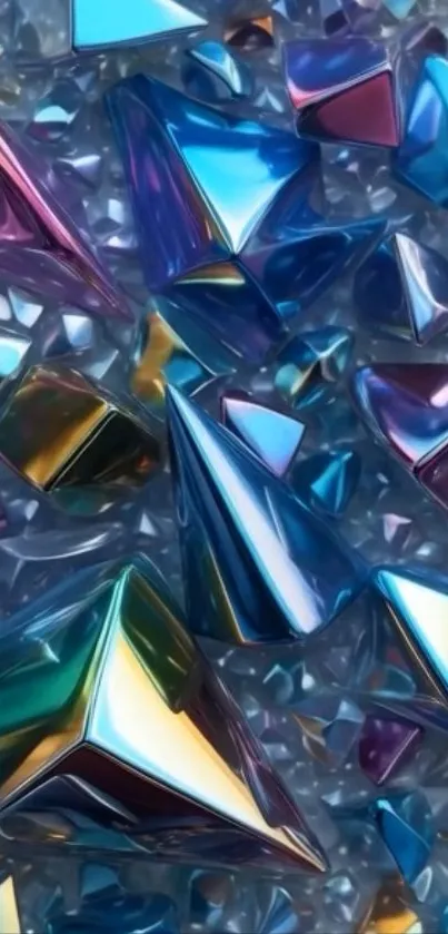 Colorful geometric crystal shapes wallpaper, vibrant and abstract.