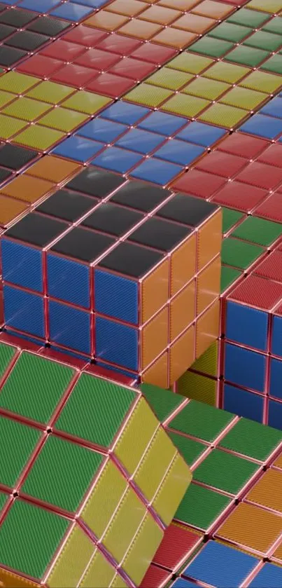 Colorful geometric cubes pattern wallpaper with vibrant hues.