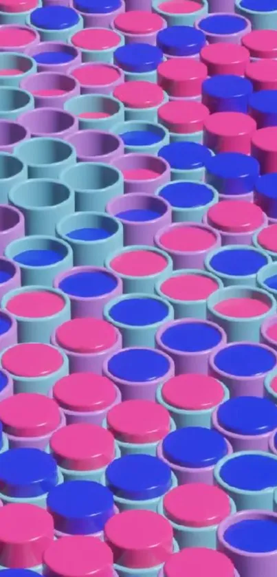 Colorful cylindrical pattern with pink, blue, and purple hues.