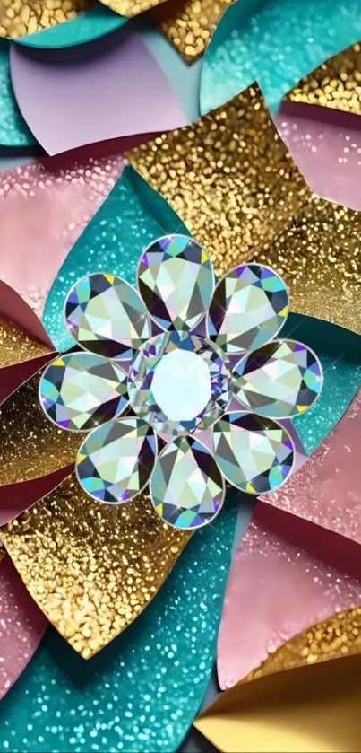 Colorful geometric diamond pattern art.