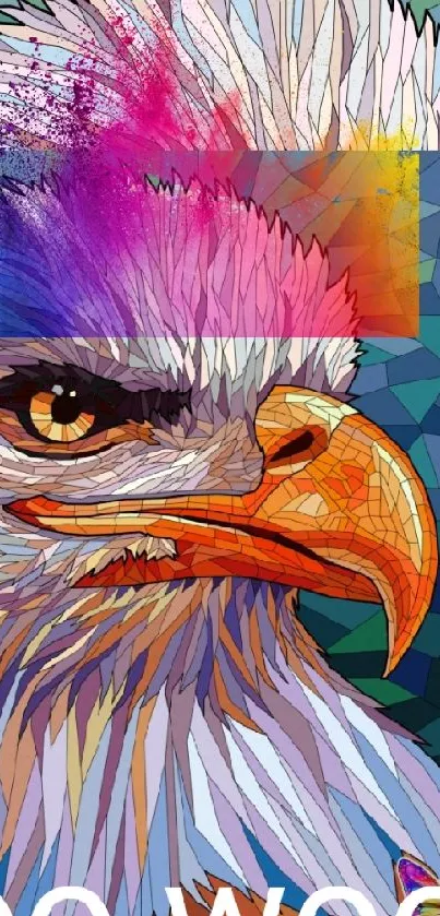 Colorful geometric eagle artwork with vivid hues and abstract design.