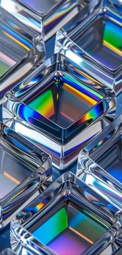 Geometric glass design with colorful reflections.