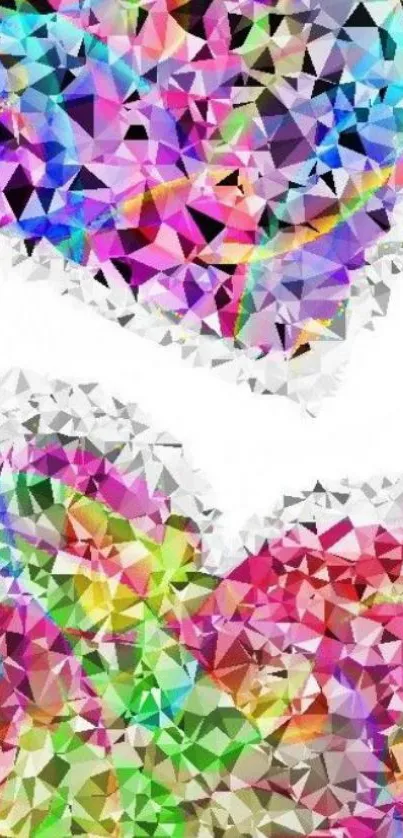 Colorful geometric hearts on a bright background.