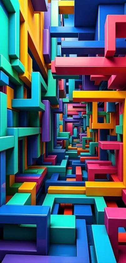 Colorful geometric maze art phone wallpaper.