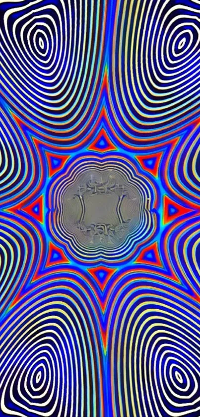 Colorful geometric pattern wallpaper with concentric circles in vibrant hues.