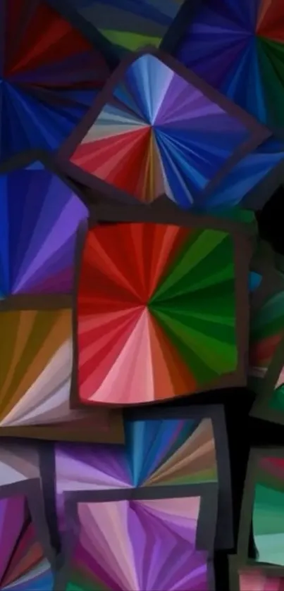 Vibrant colorful geometric shapes mobile wallpaper with a modern design.