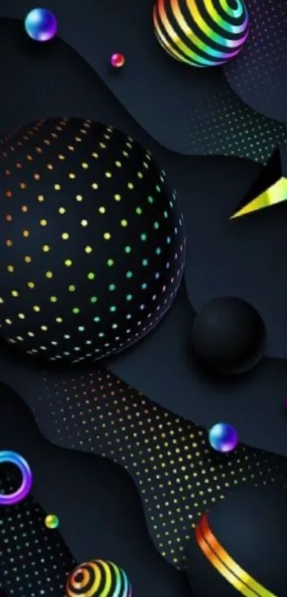 Colorful geometric wallpaper with vibrant spheres and abstract design.