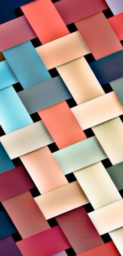 Colorful woven geometric wallpaper design.