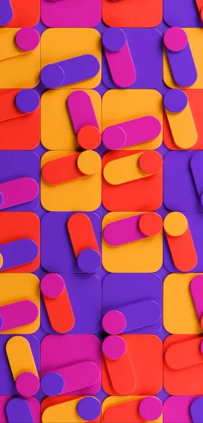 Colorful geometric pattern with vibrant shapes.